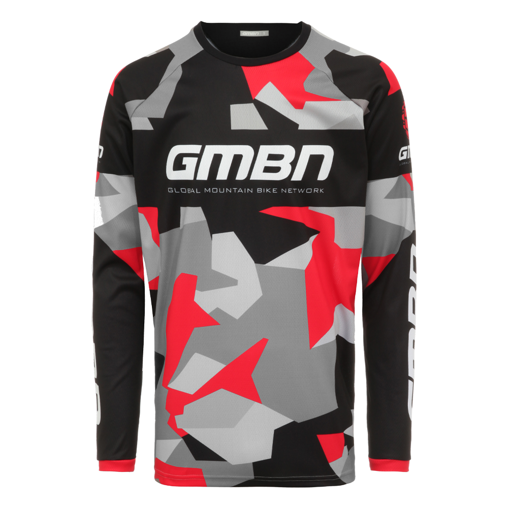GMBN Camo Team Jersey Long Sleeve Black Red Global Mountain Bike Network