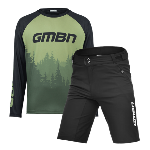 Lote de maillot de pino y pantalones cortos de MTB de GMBN 