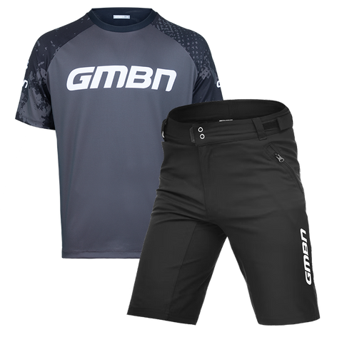 Conjunto de maillot de montaña negro y pantalones cortos de MTB de GMBN