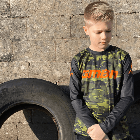 GMBN Kids Descent Jersey Long Sleeve - Camo Green & Orange
